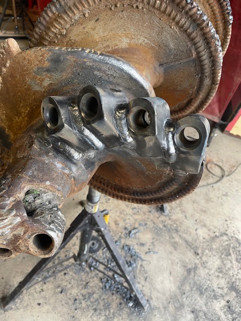 Close-up of repaired welded metal